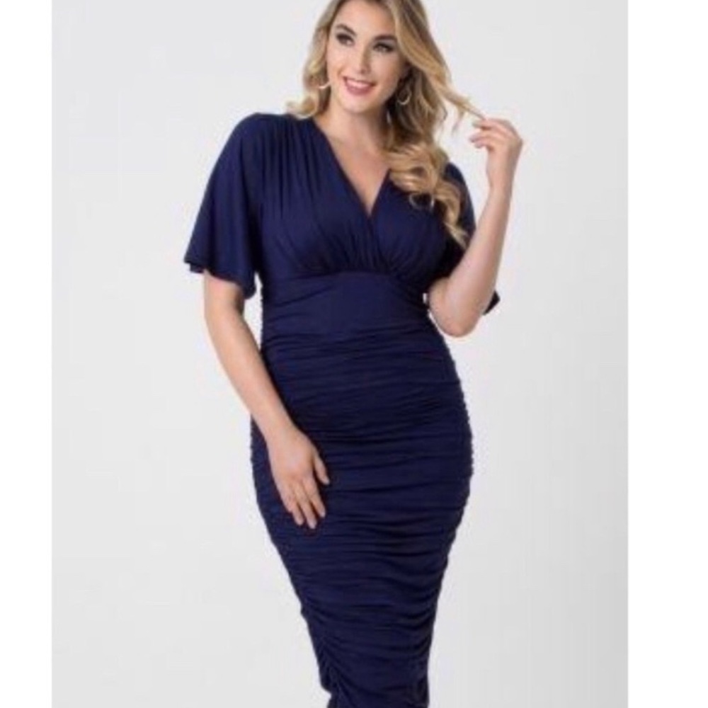 NWT Kiyonna Navy Rumor Ruched Dress